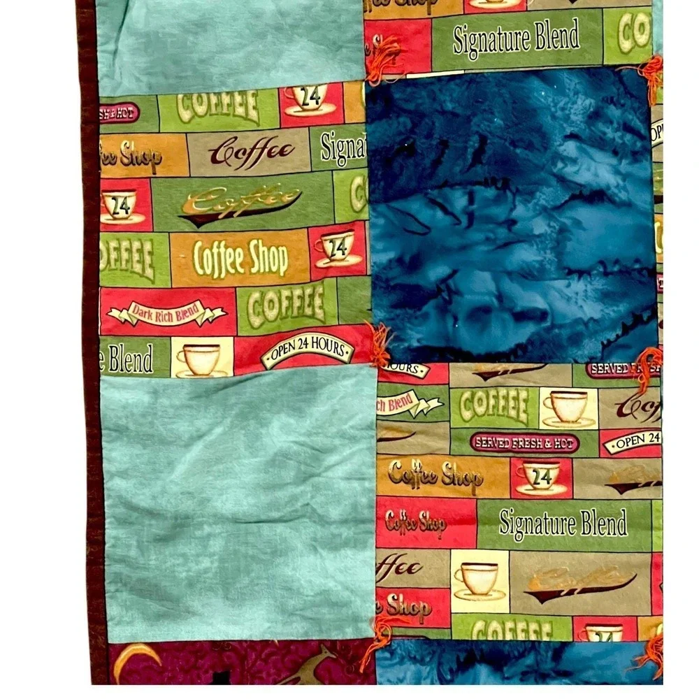 Handmade‎ Coffee Quilt Reversible Handbag Print 40x36 Cottage Throw